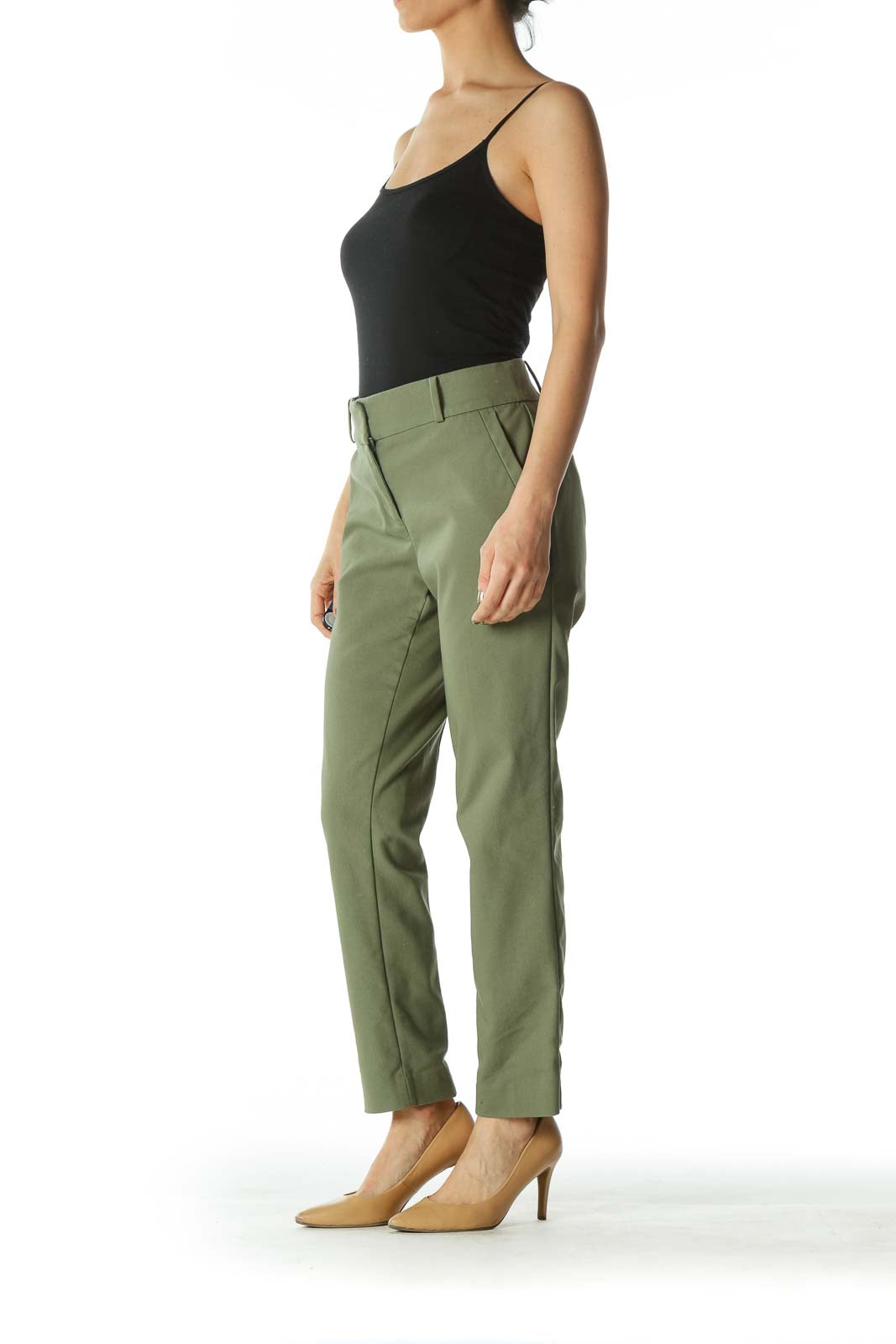 Green Slim Fit Capri Pant