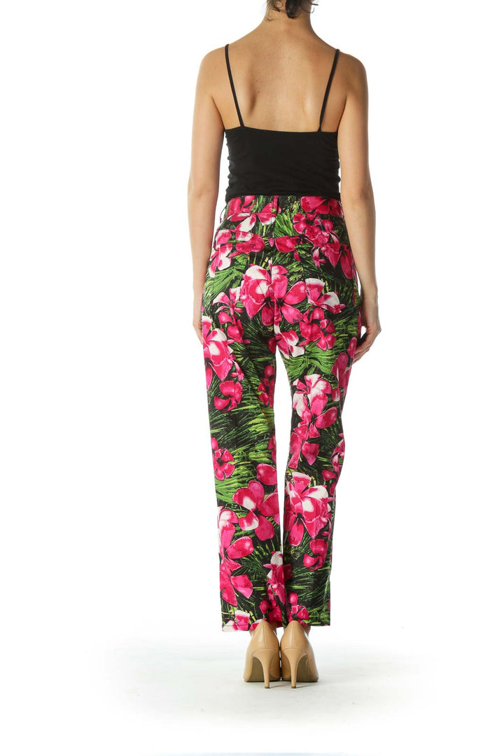 Pink and Green Floral Print Ankle Cut Pant