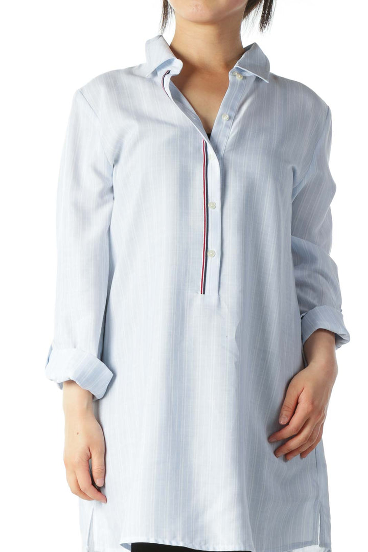 Light Blue White-Stripes Light-Weight Shirt Dress