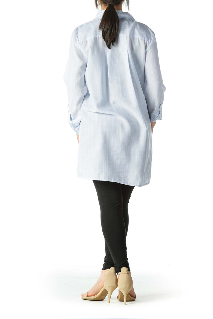 Light Blue White-Stripes Light-Weight Shirt Dress