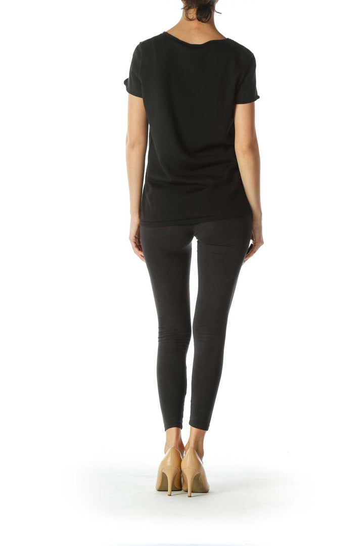 Black Neckline-Embellishment Stretch Textured Top