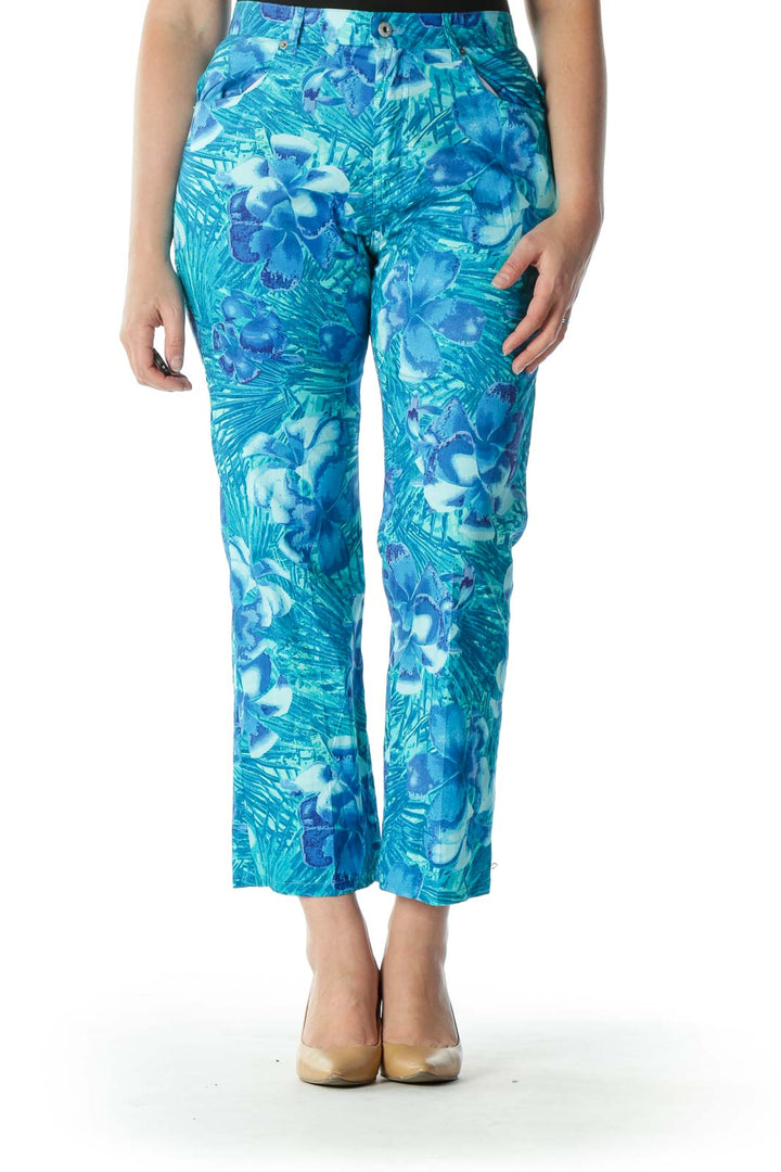 Blue Floral Print Ankle Cut Pant