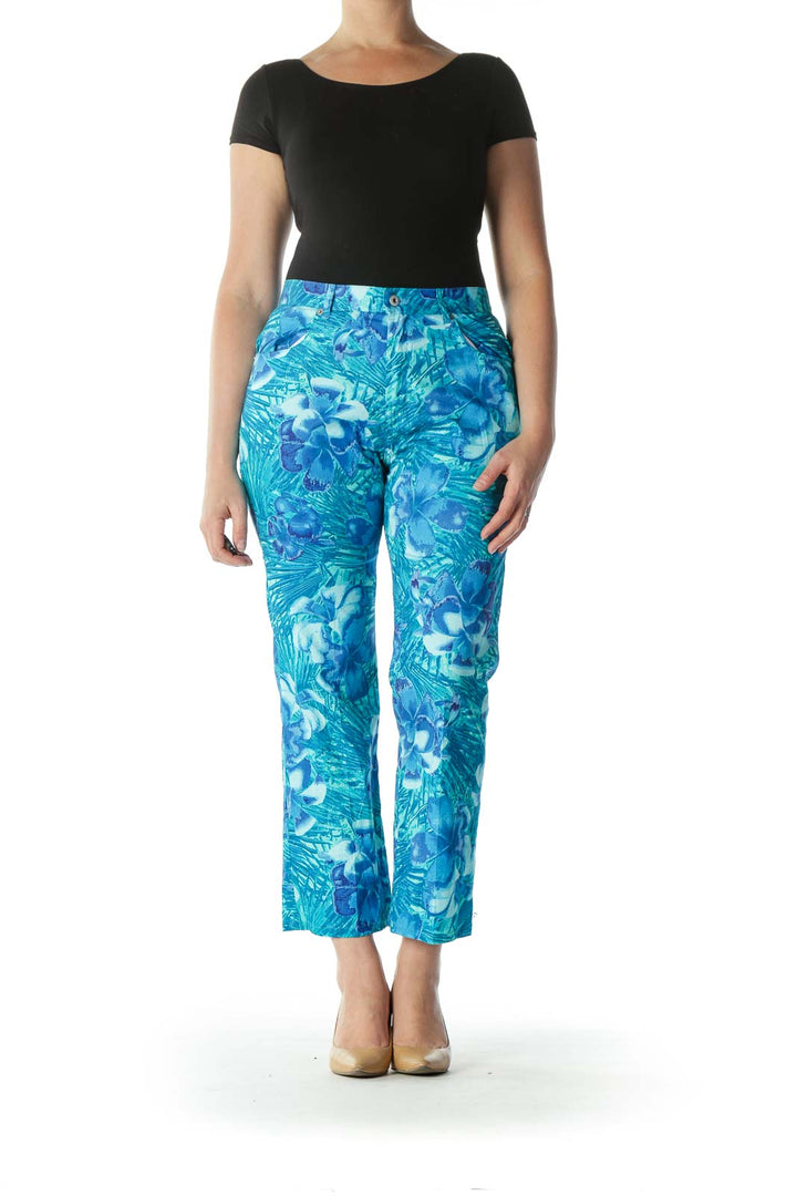 Blue Floral Print Ankle Cut Pant