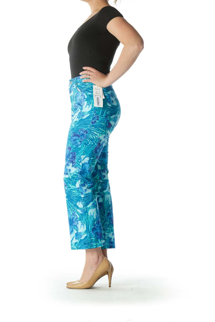 Blue Floral Print Ankle Cut Pant