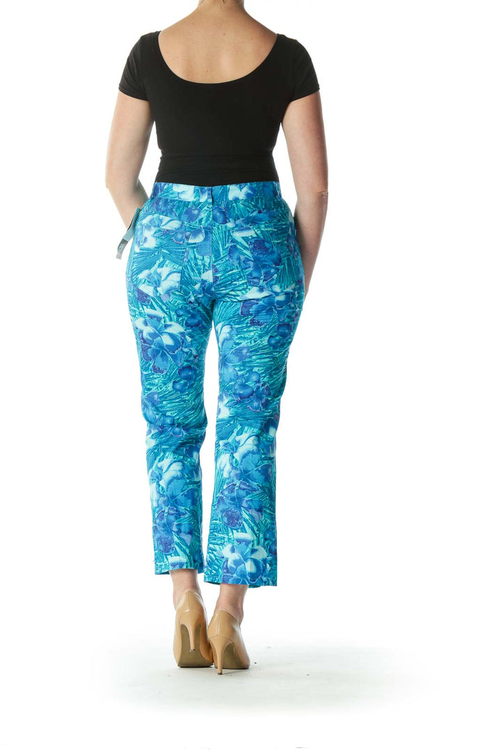 Blue Floral Print Ankle Cut Pant