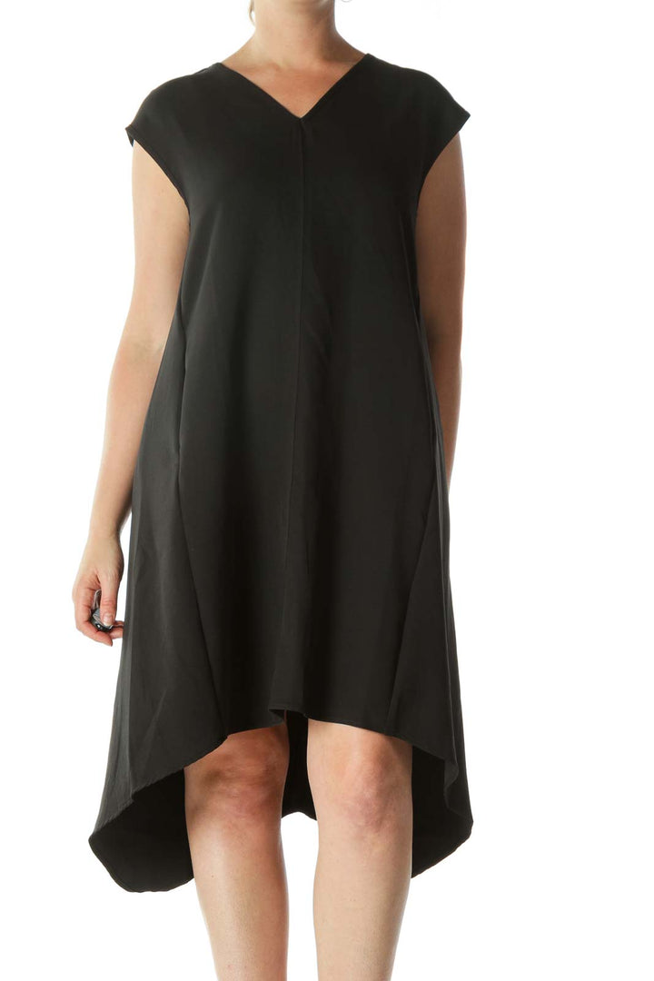 Black V-Neck Sleeveless Pocketed Day Dress