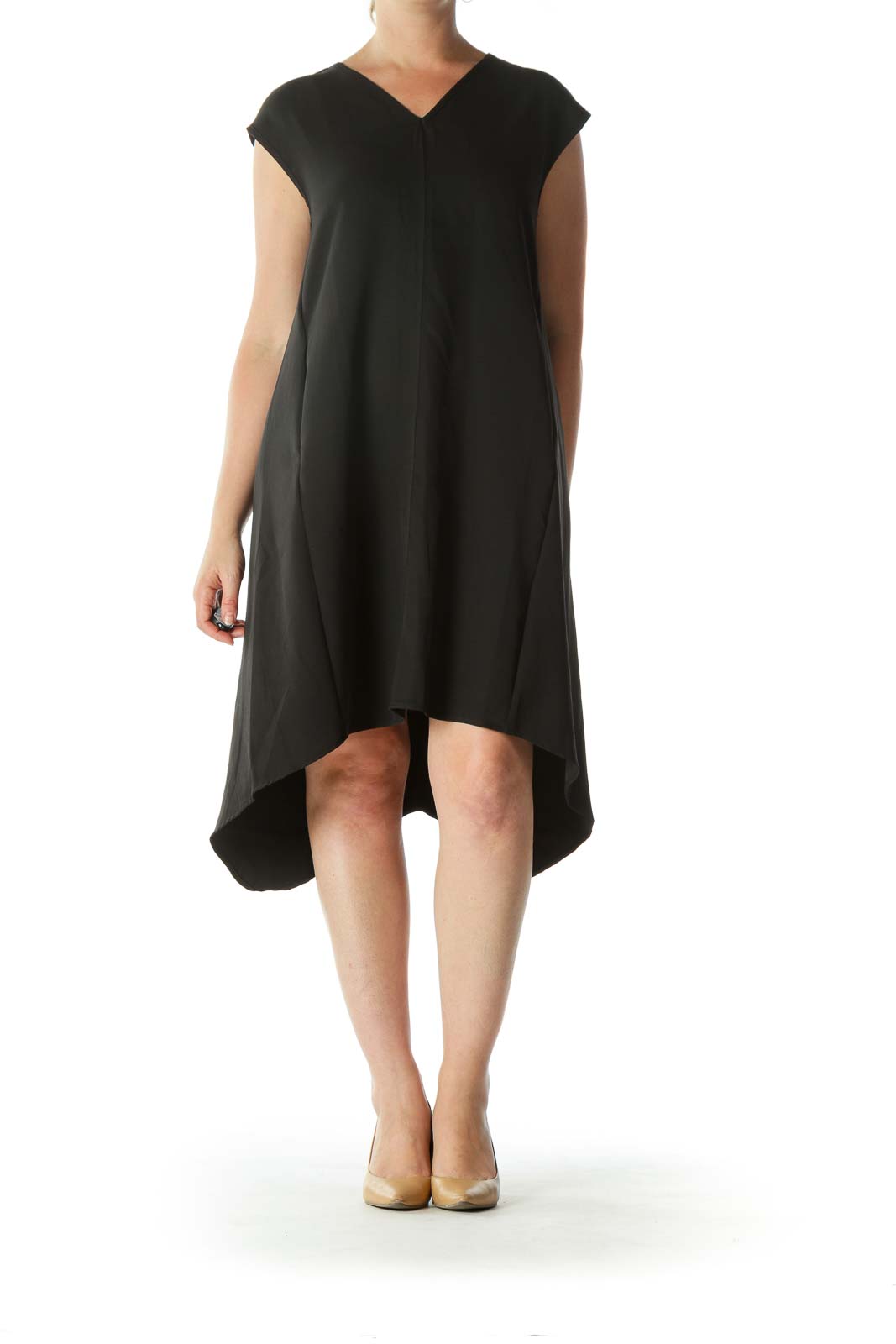 Black V-Neck Sleeveless Pocketed Day Dress