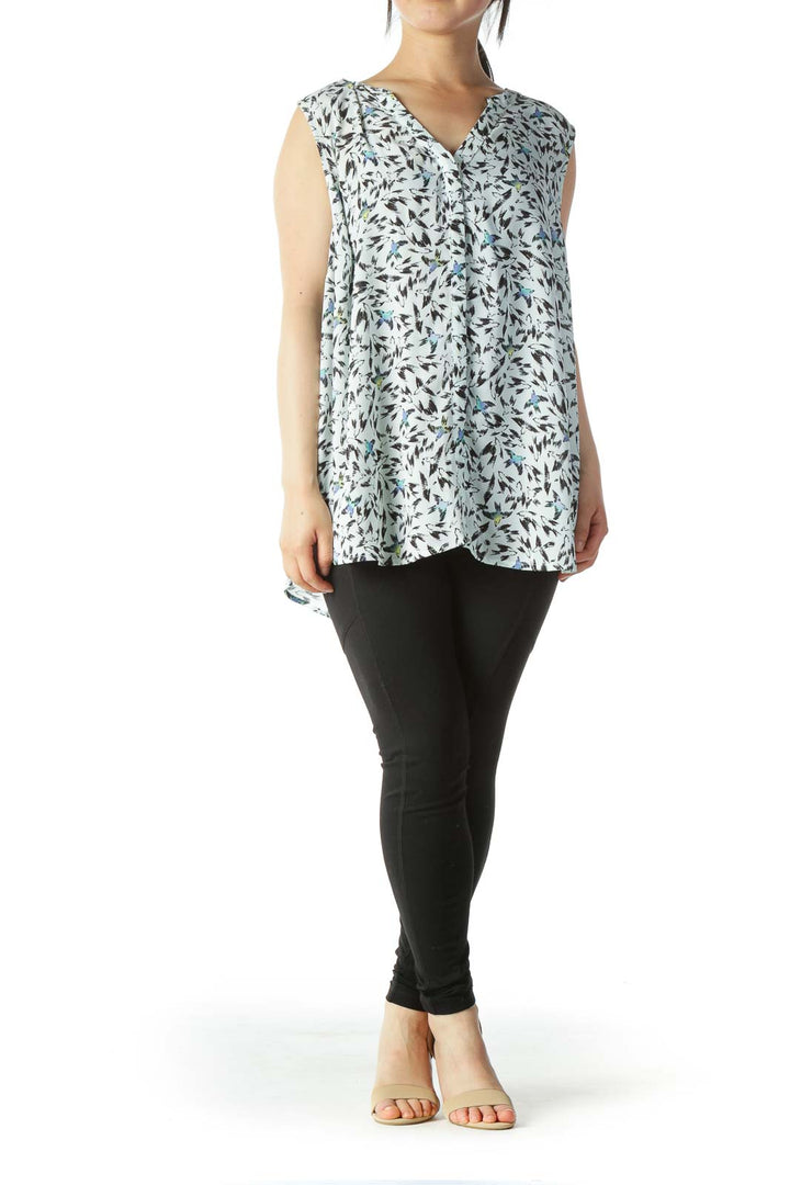 Blue Black Yellow Bird-Print Tank