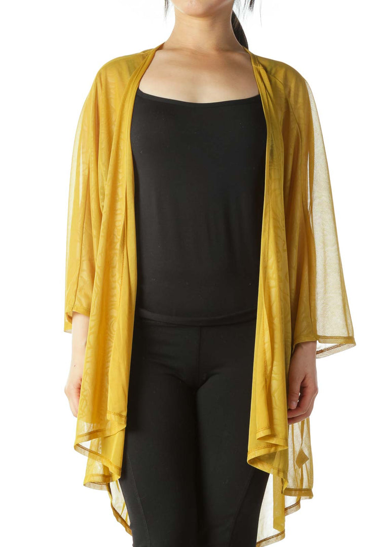 Yellow Jacquard Open Light-Weight Cardigan