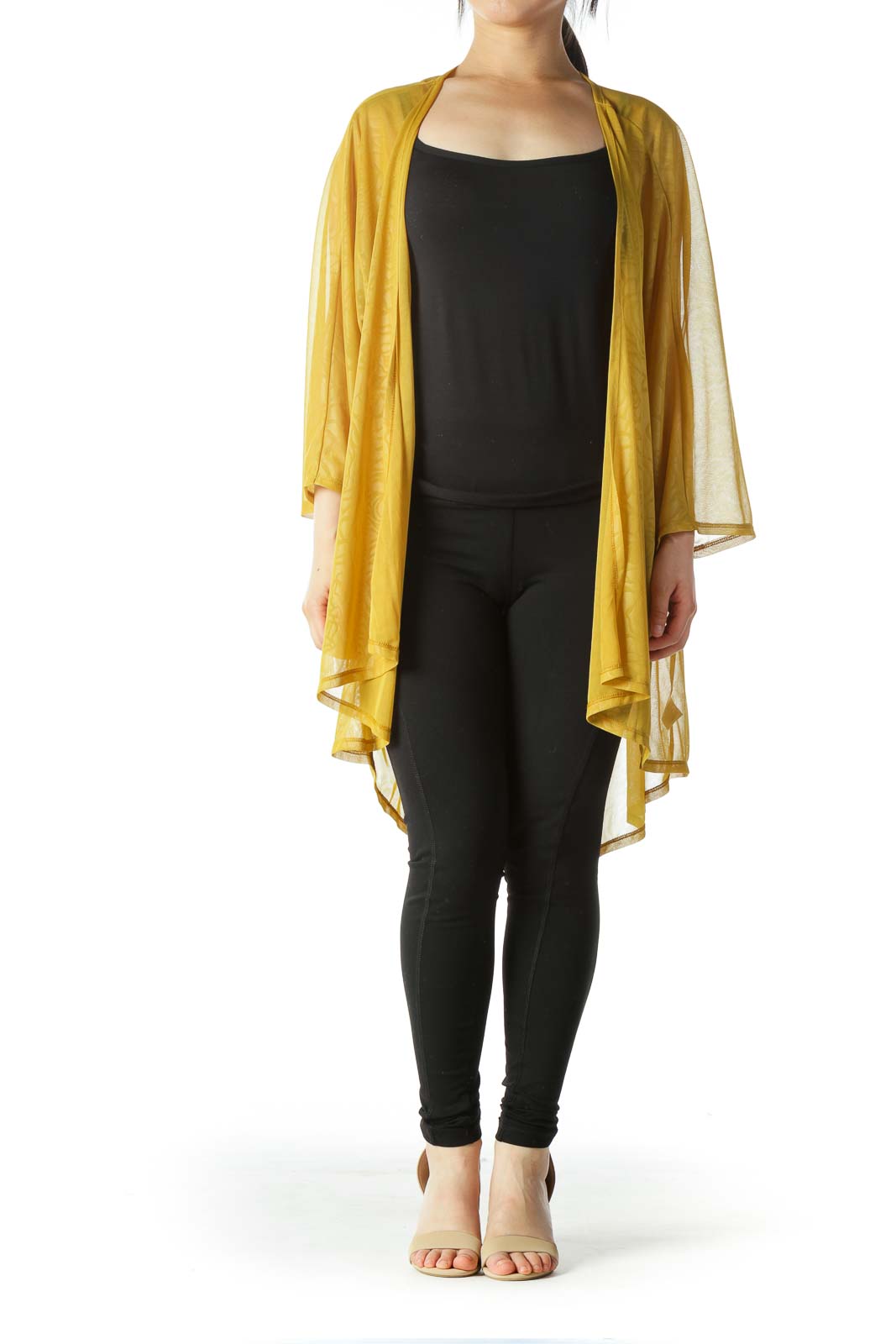 Yellow Jacquard Open Light-Weight Cardigan