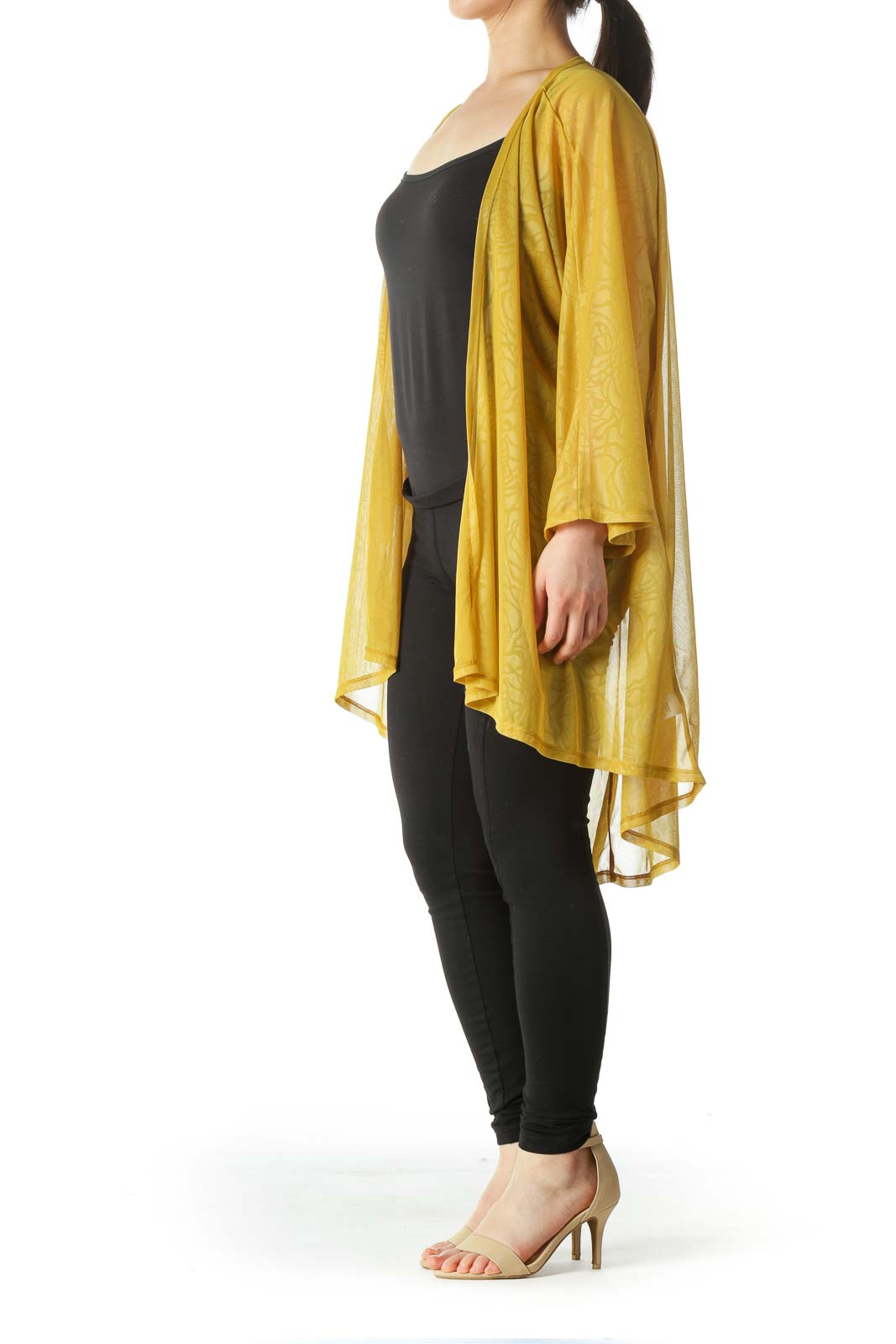 Yellow Jacquard Open Light-Weight Cardigan