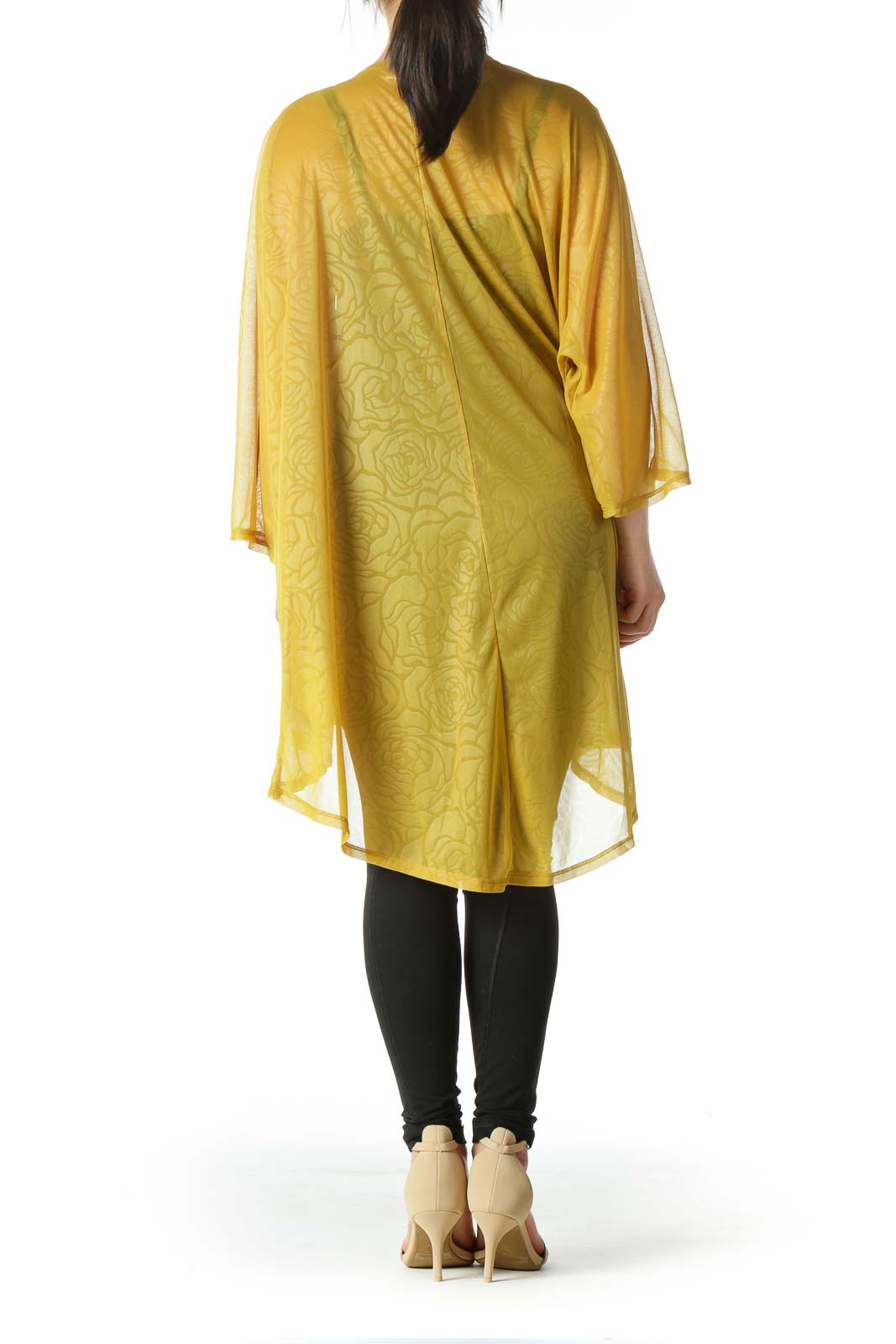 Yellow Jacquard Open Light-Weight Cardigan