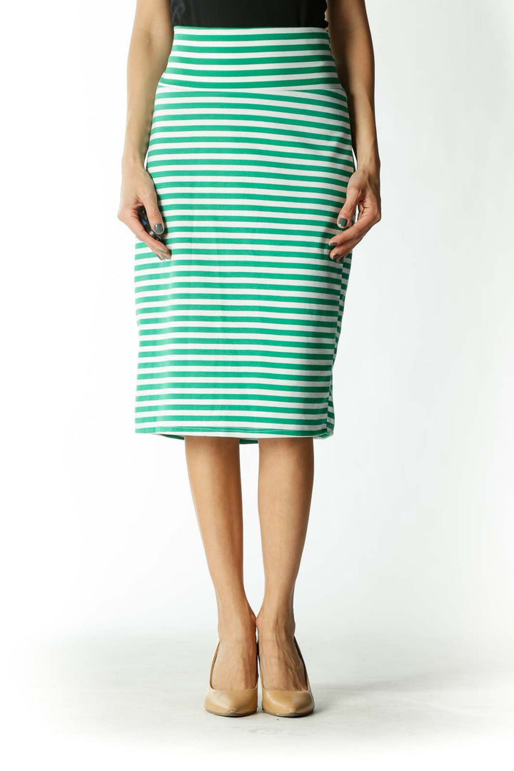 Green and White Striped Tube Skirt