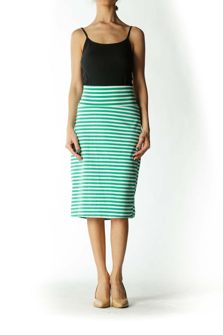 Green and White Striped Tube Skirt