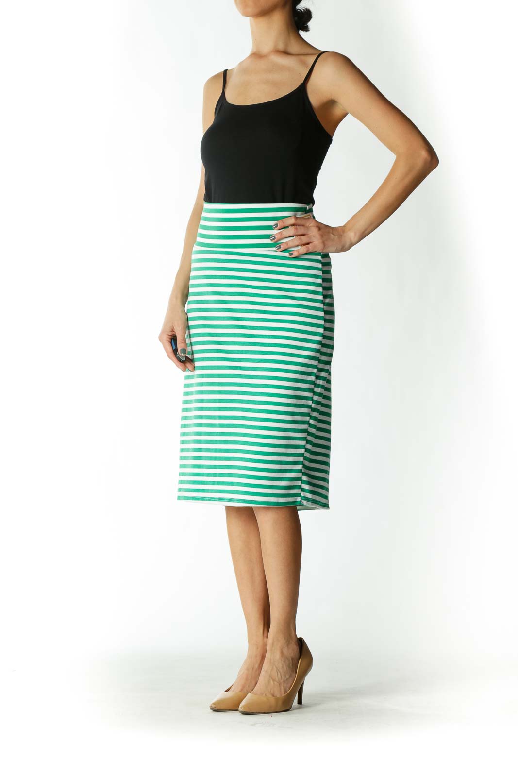 Green and White Striped Tube Skirt