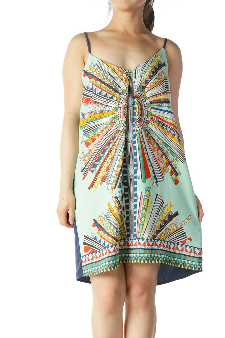 Multicolored V-Neck Halter-Knot Dress