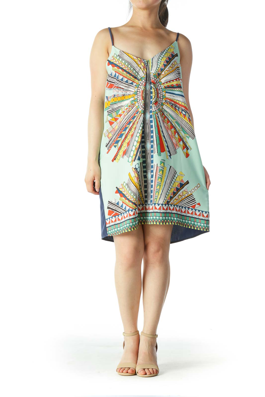 Multicolored V-Neck Halter-Knot Dress