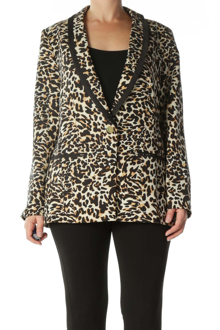 Black Brown Beige Leopard-Print Golden-Button Blazer