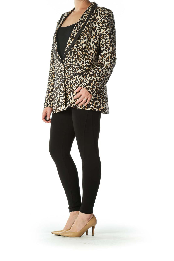 Black Brown Beige Leopard-Print Golden-Button Blazer