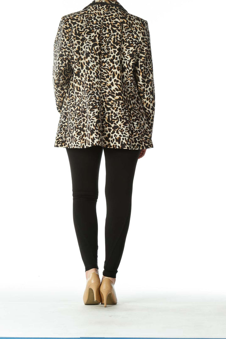 Black Brown Beige Leopard-Print Golden-Button Blazer