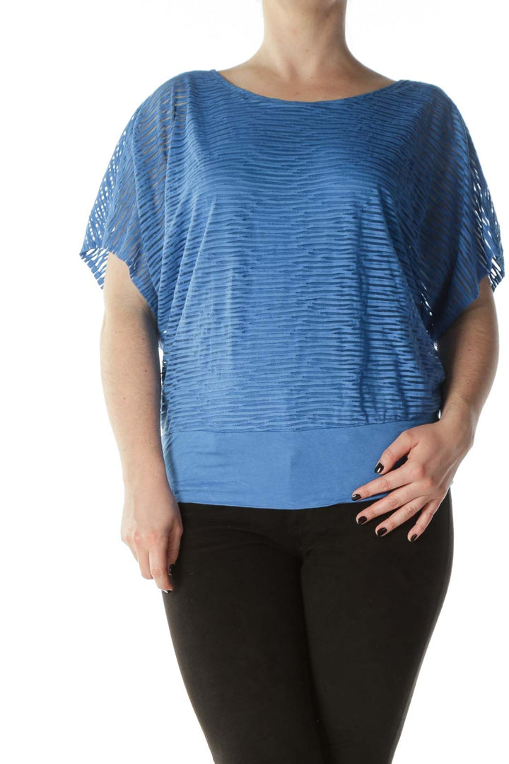 Blue Striped Translucent Over-Sized Bat-Sleeve Tee