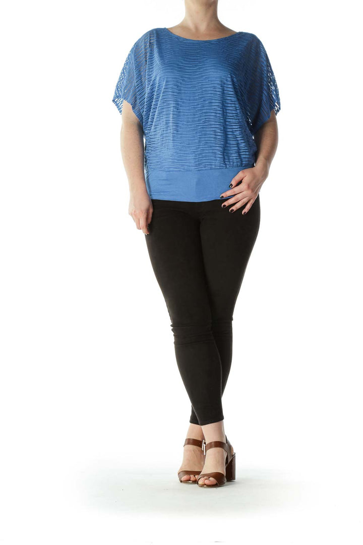 Blue Striped Translucent Over-Sized Bat-Sleeve Tee