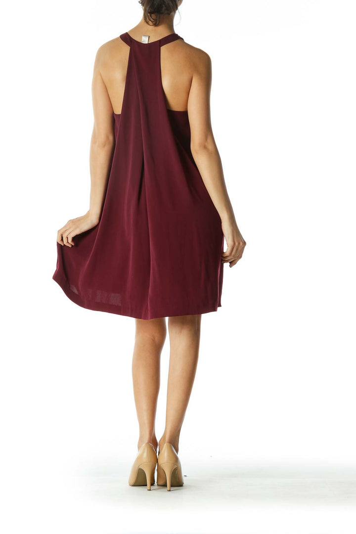 Burgundy High-Neck Keyhole Cocktail Dress