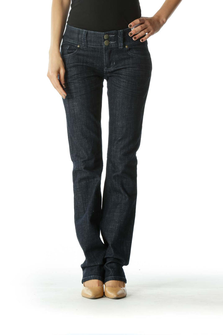 Blue Dark Wash Straight Leg Denim