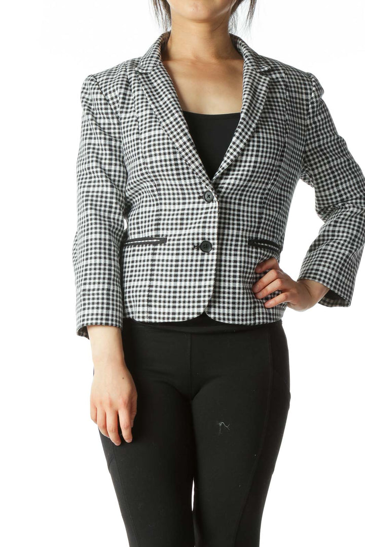 Black White Buttoned Patterned Blazer