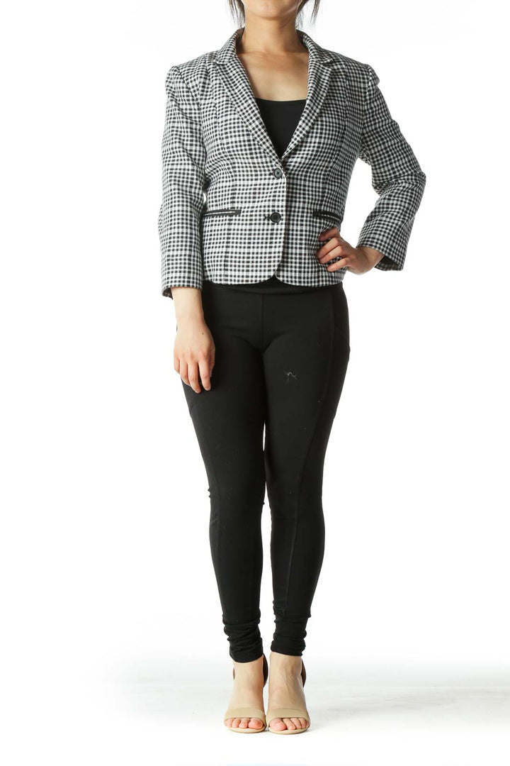 Black White Buttoned Patterned Blazer