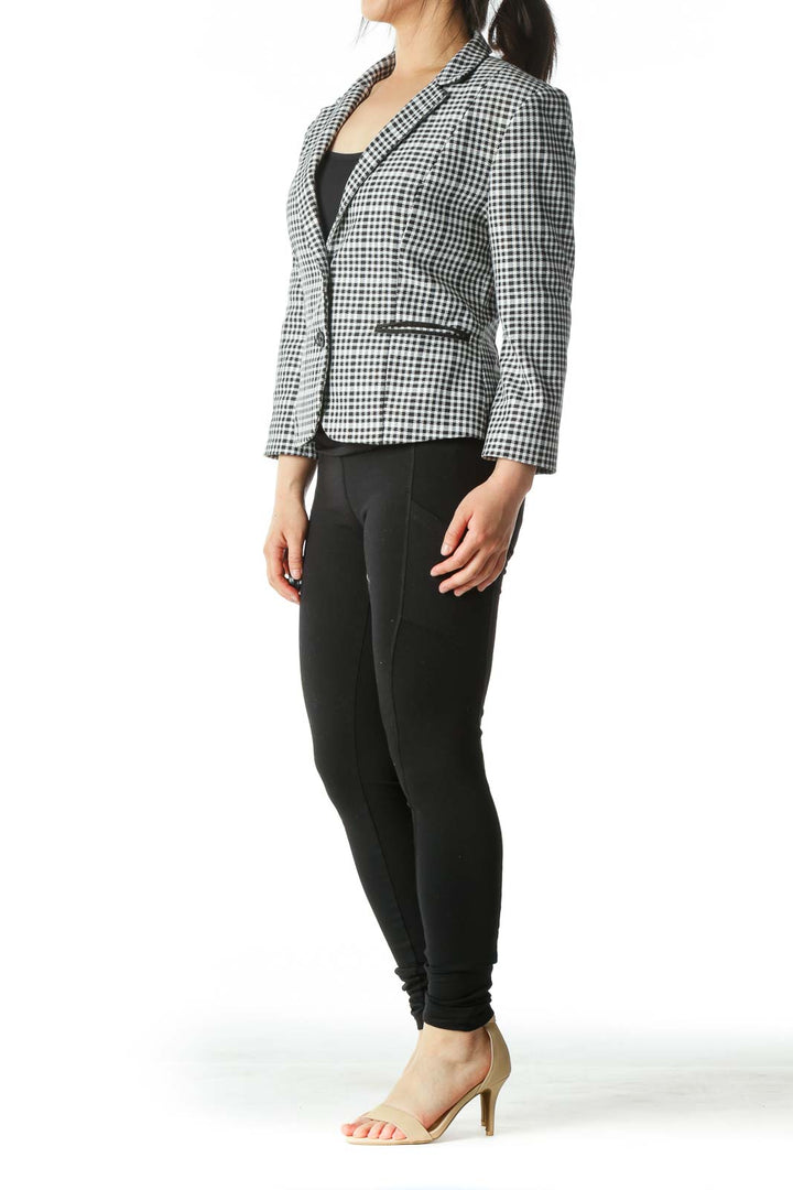 Black White Buttoned Patterned Blazer