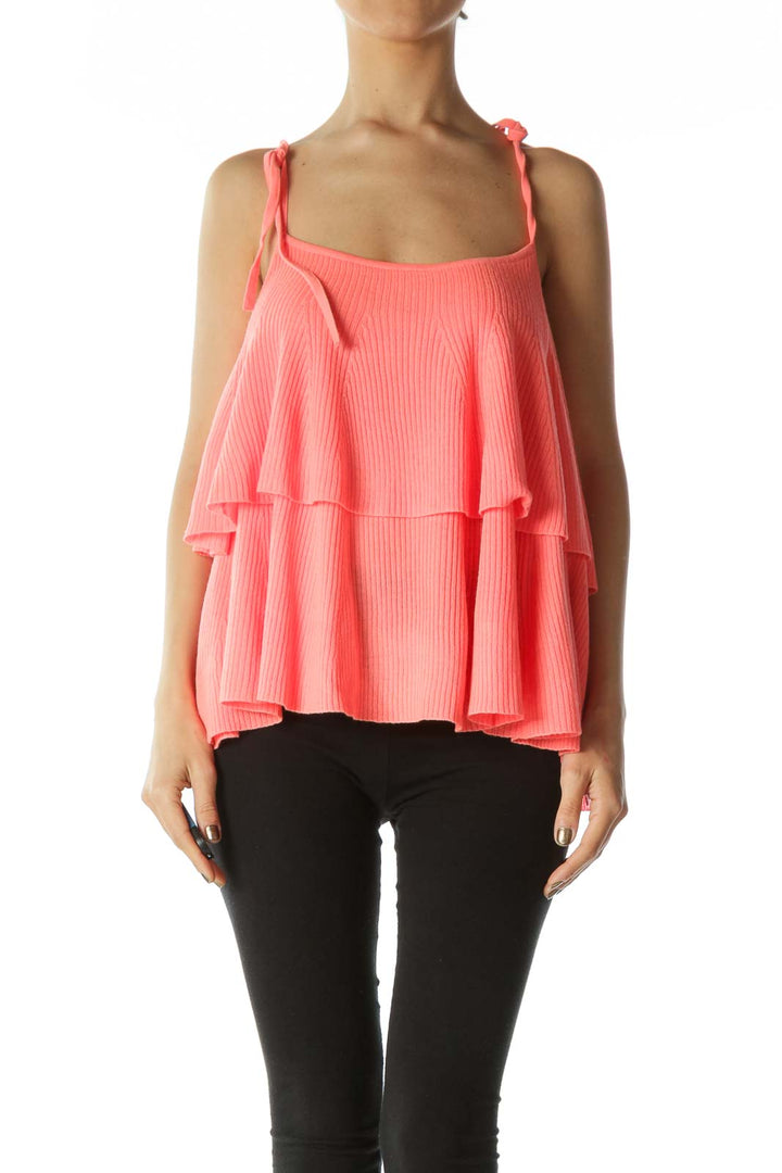 Neon Orange Layered Spaghetti Tie-Strap Top