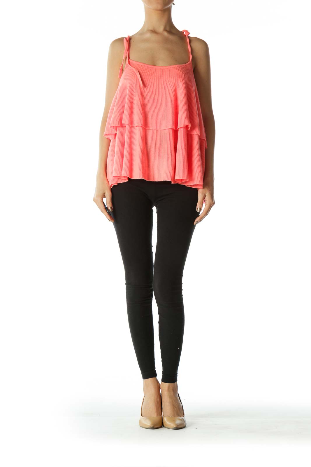 Neon Orange Layered Spaghetti Tie-Strap Top