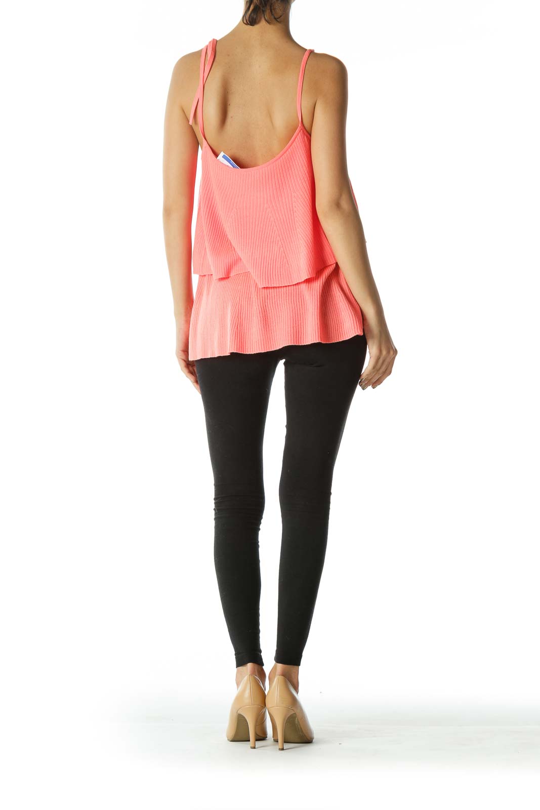 Neon Orange Layered Spaghetti Tie-Strap Top