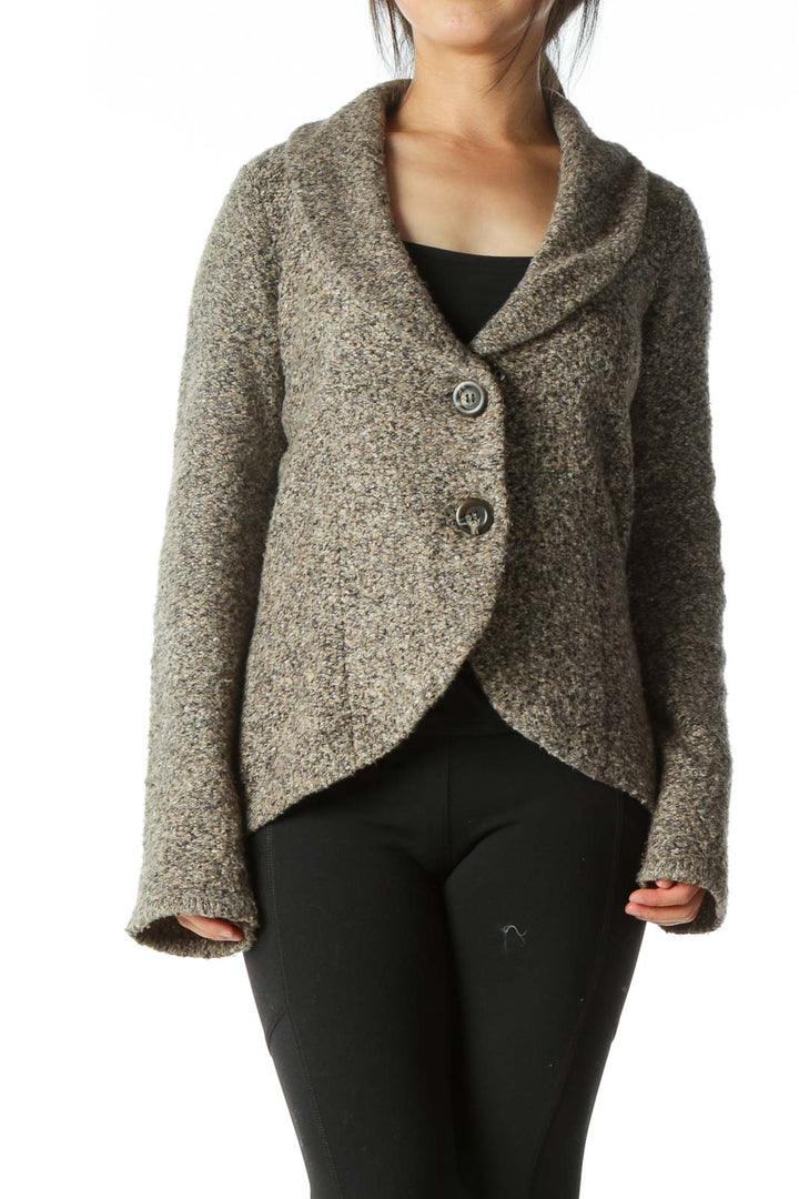 Gray Brown Button Crop Knit Cardigan