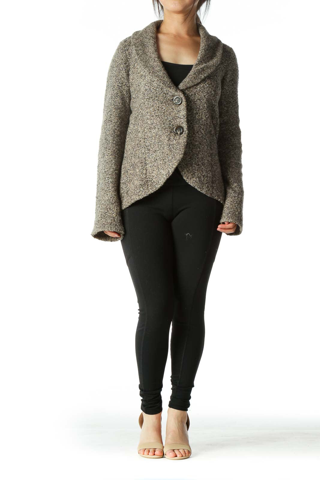 Gray Brown Button Crop Knit Cardigan