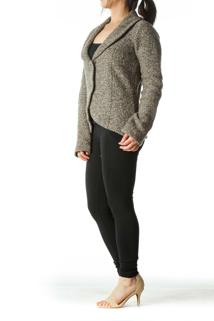 Gray Brown Button Crop Knit Cardigan