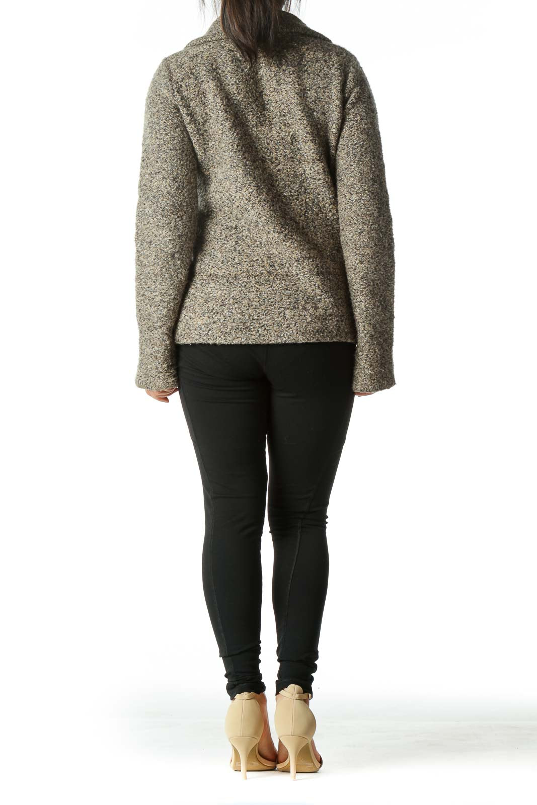 Gray Brown Button Crop Knit Cardigan