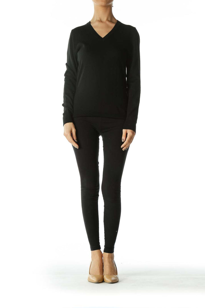 Black Extra Fine Merino Wool V-Neck Sweater