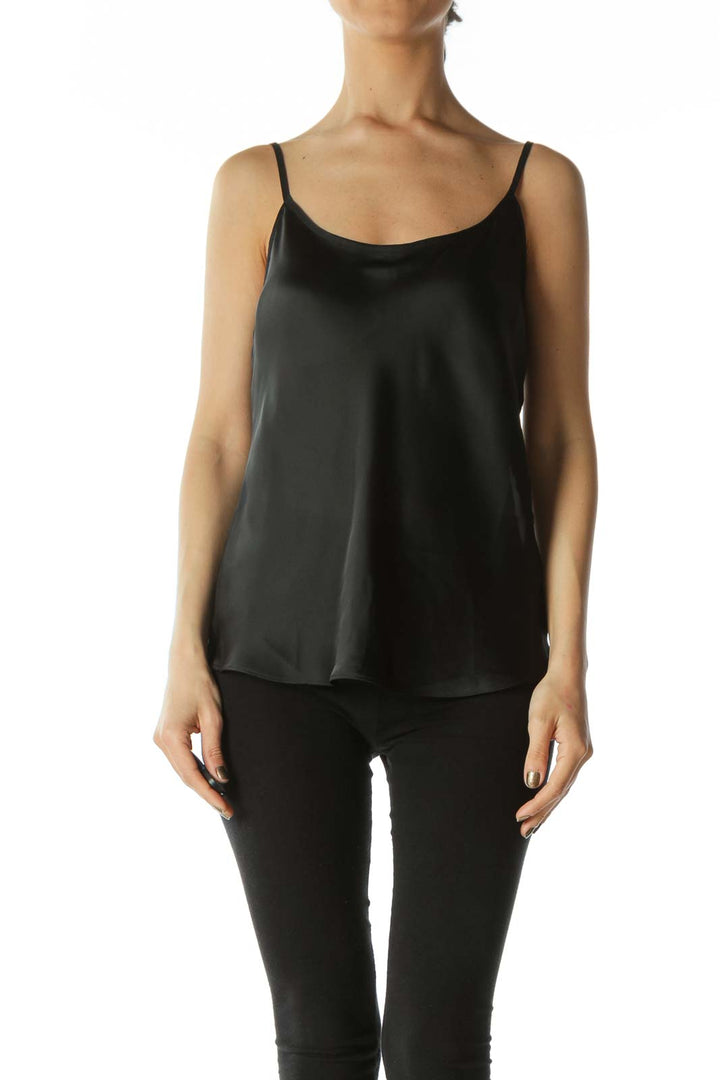 Black Faux-Satin Spaghetti-Strap Slip Tank