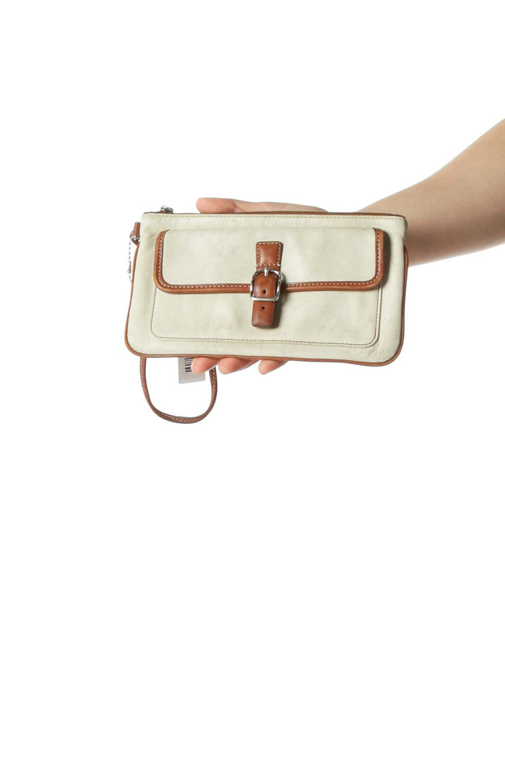 Cream Wristlet Clutch with Brown Lining