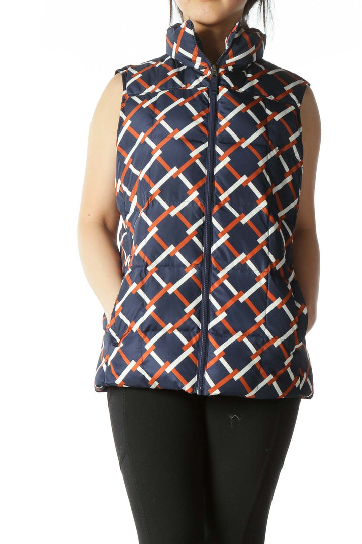 Blue/Orange/White Printed Pocketed Padded Vest