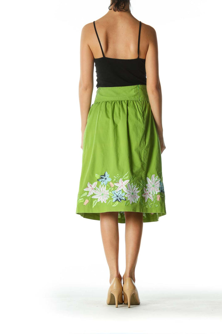 Green A-Line Skirt with Floral Print