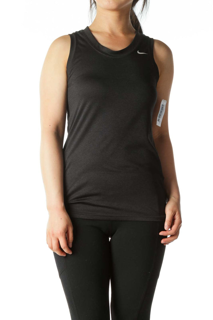 Black Round-Neck Stretch Sports Tank-Top