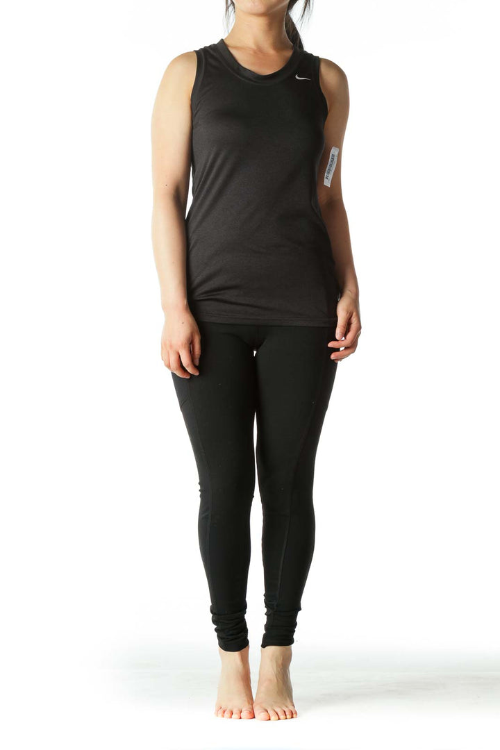 Black Round-Neck Stretch Sports Tank-Top