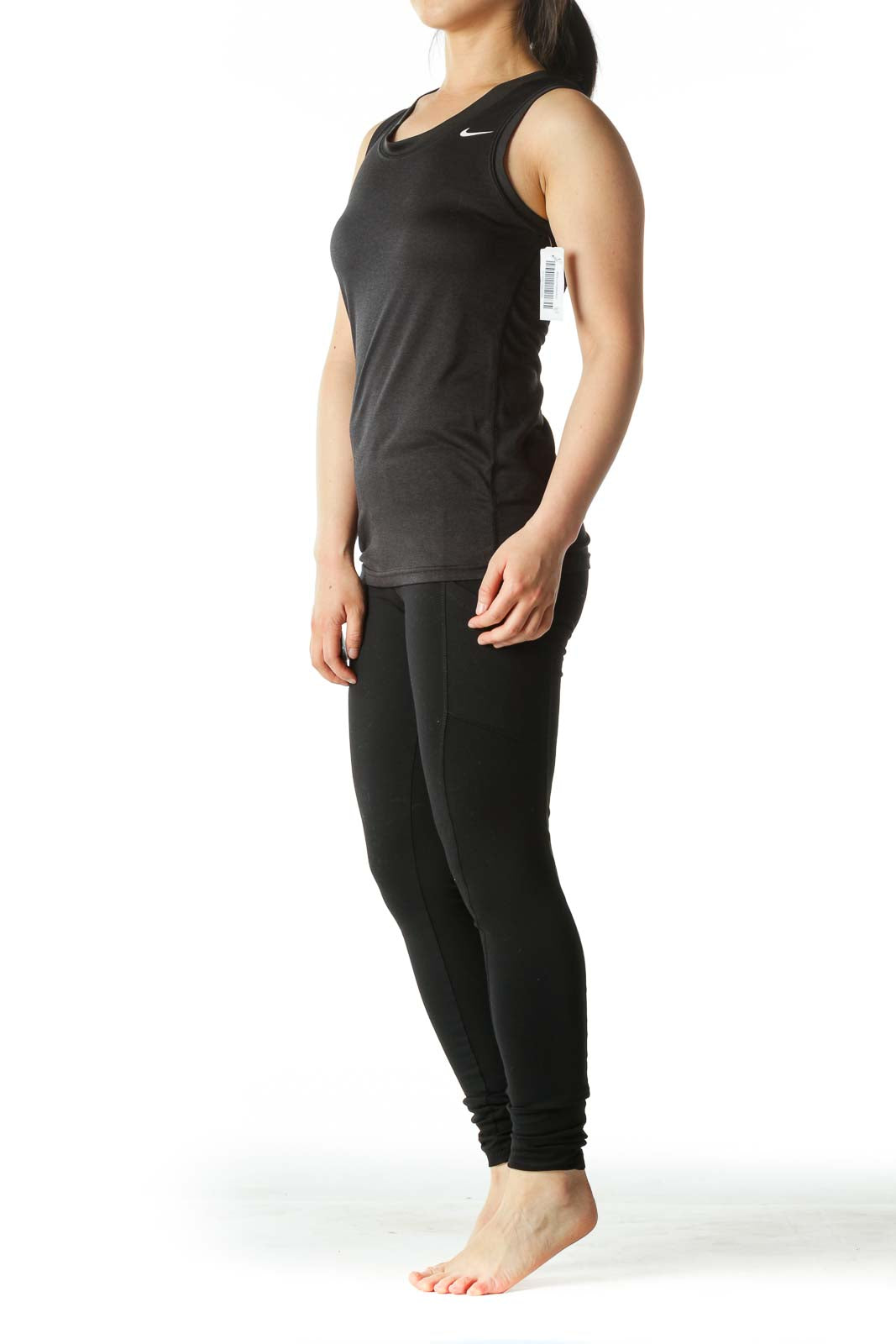 Black Round-Neck Stretch Sports Tank-Top