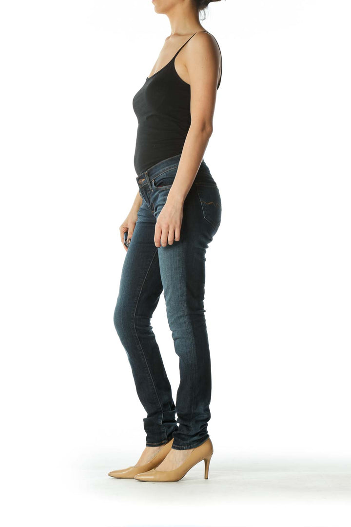 Blue Dark Wash Low Rise Skinny Denim