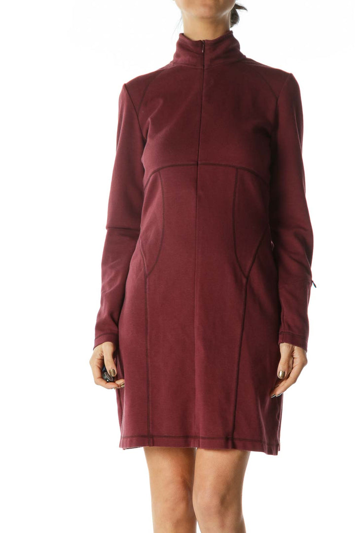 Burgundy Long Sleeve Athletic Dress