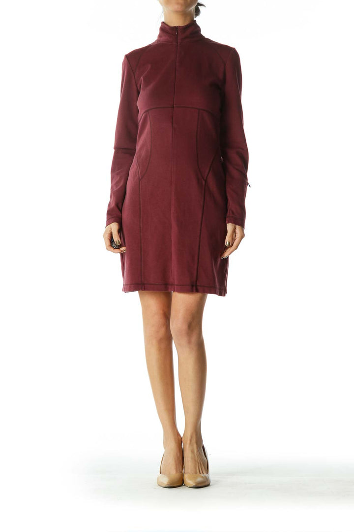 Burgundy Long Sleeve Athletic Dress