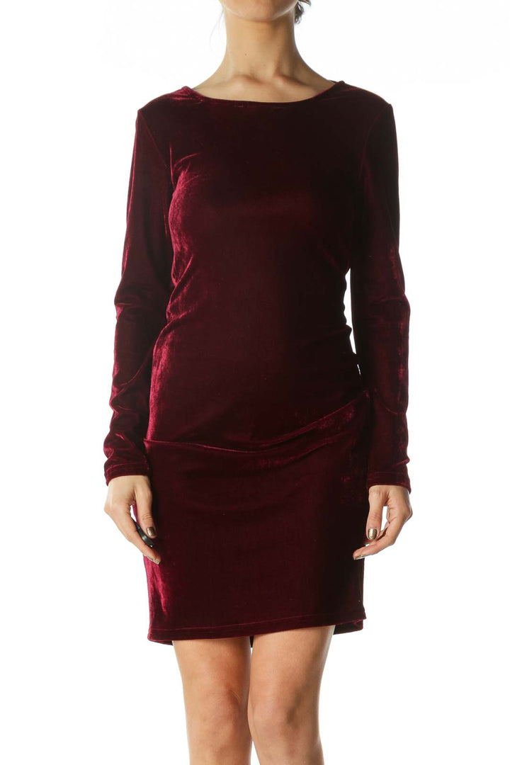 Burgundy Long Sleeve Dress with Choker